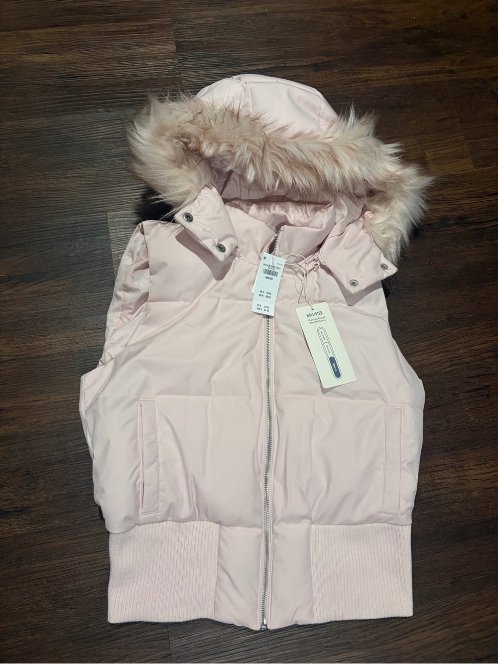 Hollister Hooded Puffer Vest with Faux-Fur Trim - Light Pink